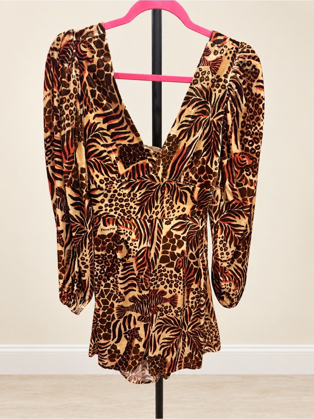 NWT FARM Rio x Anthropologie Safari Sand Velvet Romper Size XS